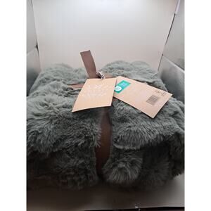 Thesis Luxury Faux Fur Reversible Sofa Throw Blanket 50x60 Green OEKO-TEX